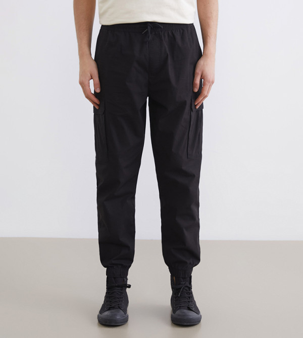 Drawstring Waist Poplin Jogger Pants