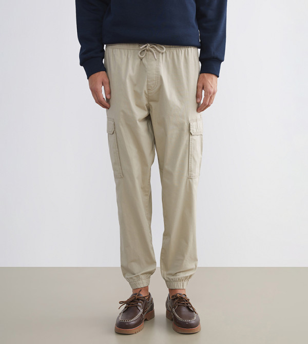 Mid Rise Poplin Jogger Pants