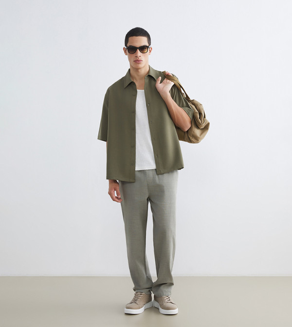 بنطلون مزيج كتان بقصة مريحة