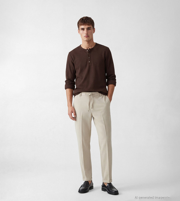 Solid Drawstring Waist Slim Fit Chinos
