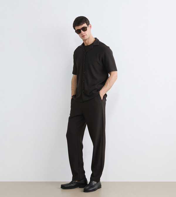 Ribbed Drawstring Waist Regular Fit Trousers