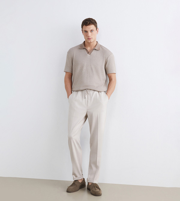 Textured Drawstring Waist Trousers