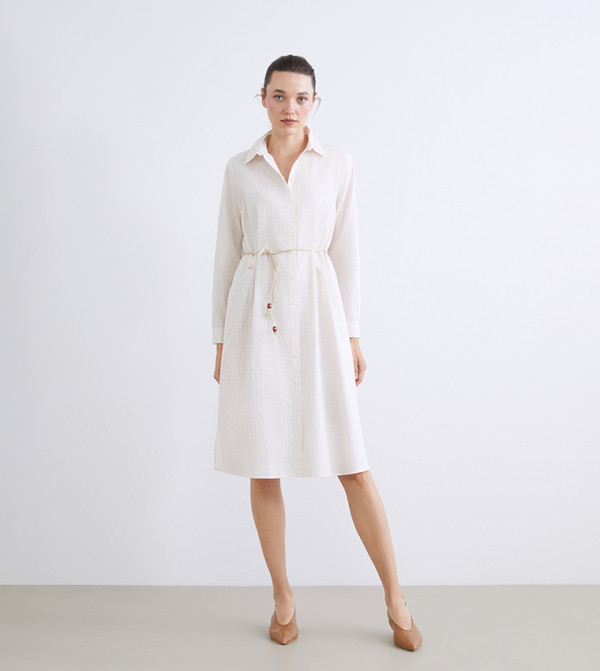 Striped Belted Shirt Dress