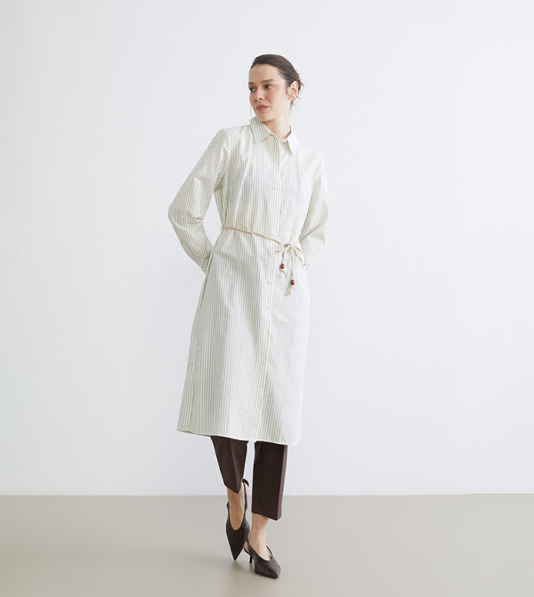 Striped Belted Shirt Dress