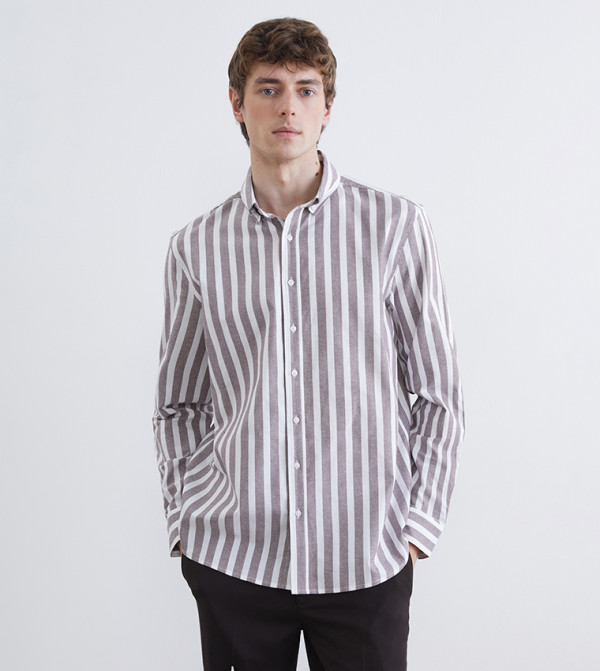 Striped Button-Down Collar Long Sleeves Shirt