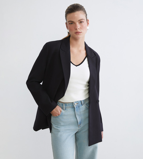 Solid Double Breasted Blazer