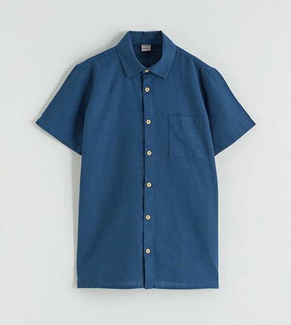 Solid Linen Blend Short Sleeves Shirt