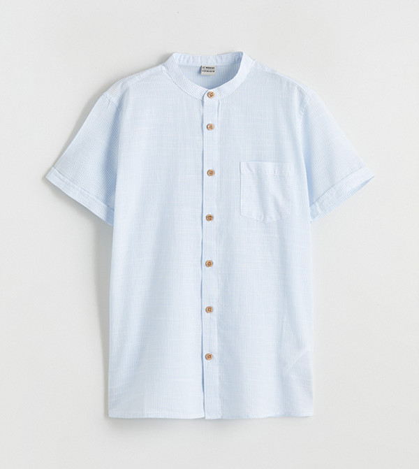 Striped Mandarin Collar Shirt