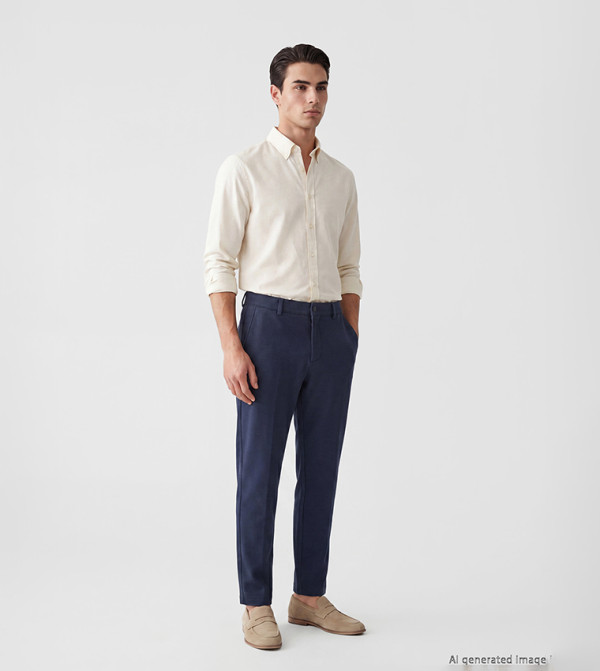 Textured Slim Fit Woven Trousers