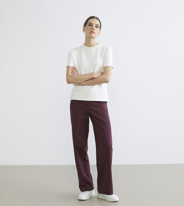 بنطلون رياضة واسع سادة بخصر مرن