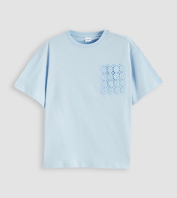 Lace Detailed Short Sleeves Crew Neck T-Shirt