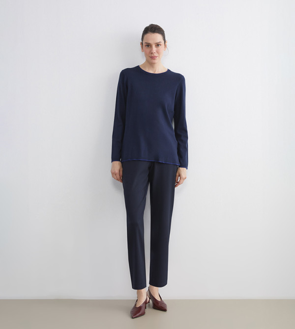 Solid Elastic Waist Trousers