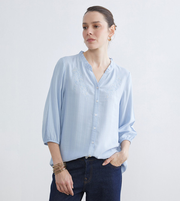 Embroidered 3/4 Sleeves Shirt