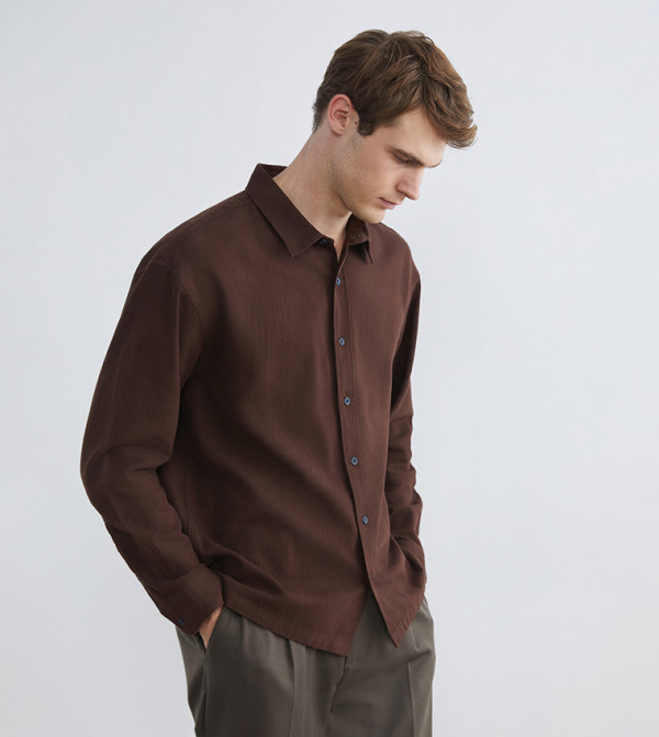 Textured Long Sleeves Relaxed Fit Shirt