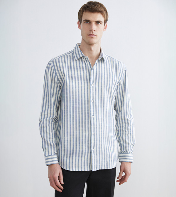 Striped Long Sleeves Gabardine Shirt
