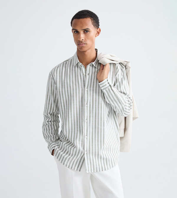 Striped Long Sleeves Gabardine Shirt