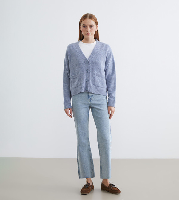 بنطلون جينز كروب واسع مغسول بخصر عالي 