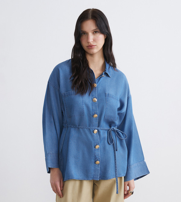 تونيك قميص جينز اوفرسايز بحزام