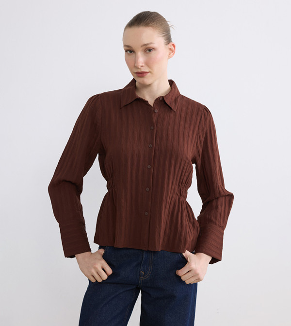Striped Ruched Long Sleeves Shirt