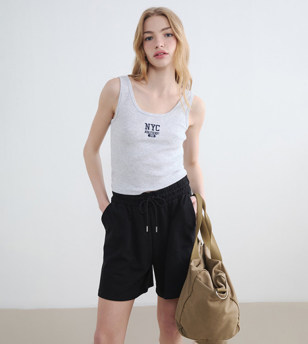 NYC Embroidered Scoop Neck Cropped Tank Top