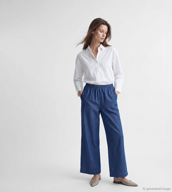 Solid Elastic Waist Woven Jeans