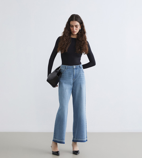 Faded High Rise Wide Leg Jeans
