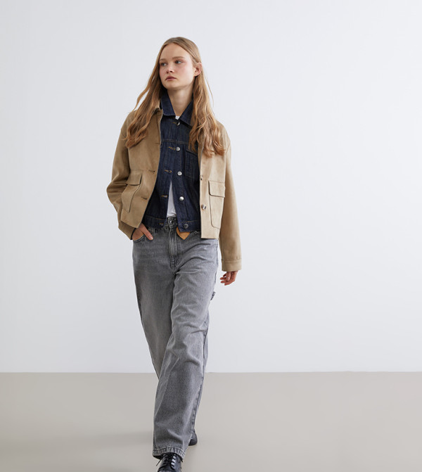 بنطلون جينز مغسول واسع بخصر عالي