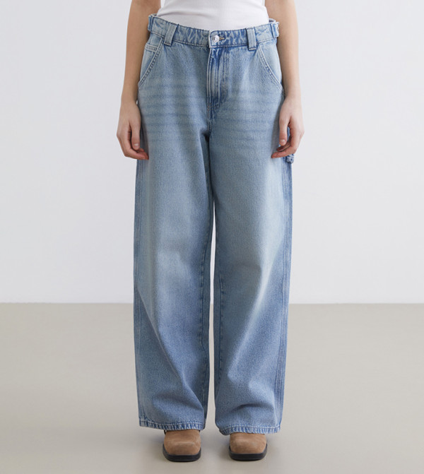 Washed High Waist Baggy Fit Jeans