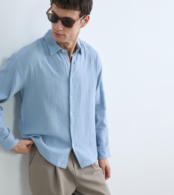 Textured Long Sleeves Muslin Shirt