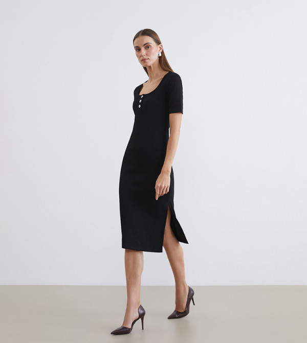 Ribbed Short Sleeves Bodycon Midi Dress