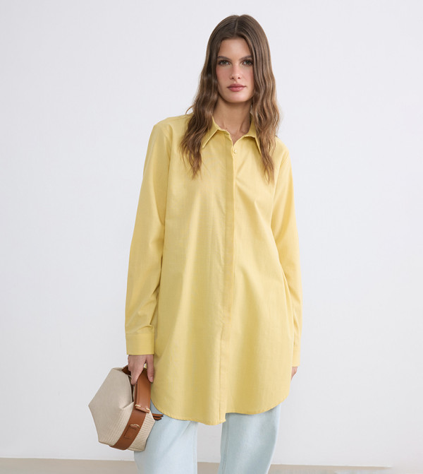 Concealed Placket Long Sleeves Oversized Shirt