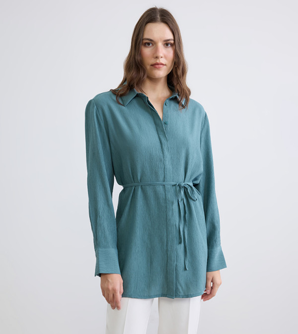 Belted Long Sleeves Shirt Tunic