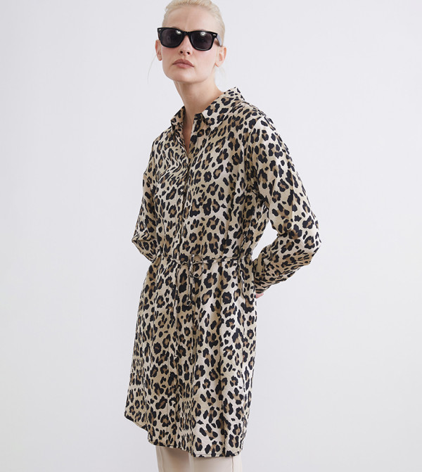 Leopard Print Long Sleeves Tunic Shirt
