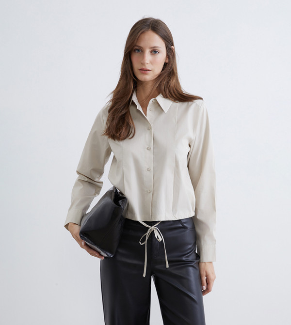 Solid Long Sleeves Poplin Tie-Up Shirt