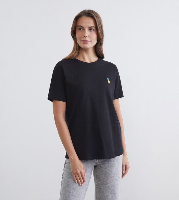 Cherry Embroidered Crew Neck T-Shirt