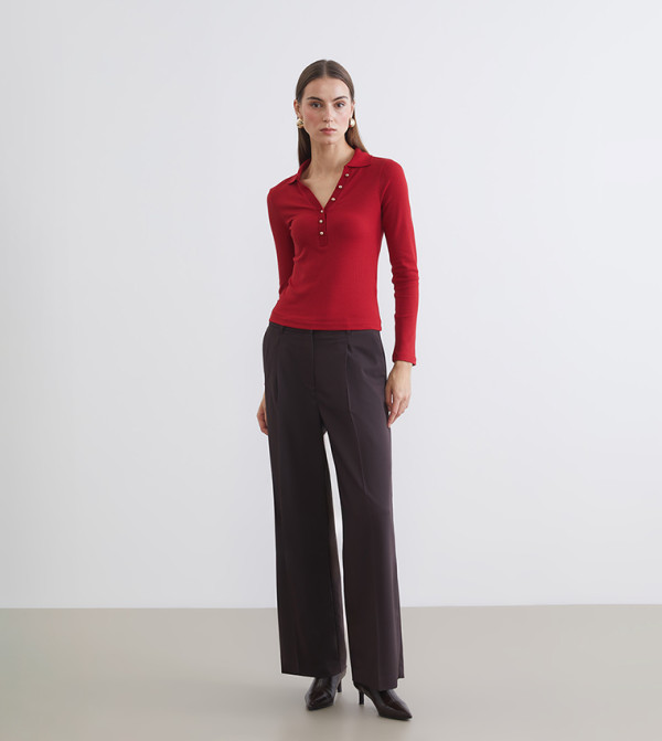 Solid Relaxed Fit Pleated Trouser