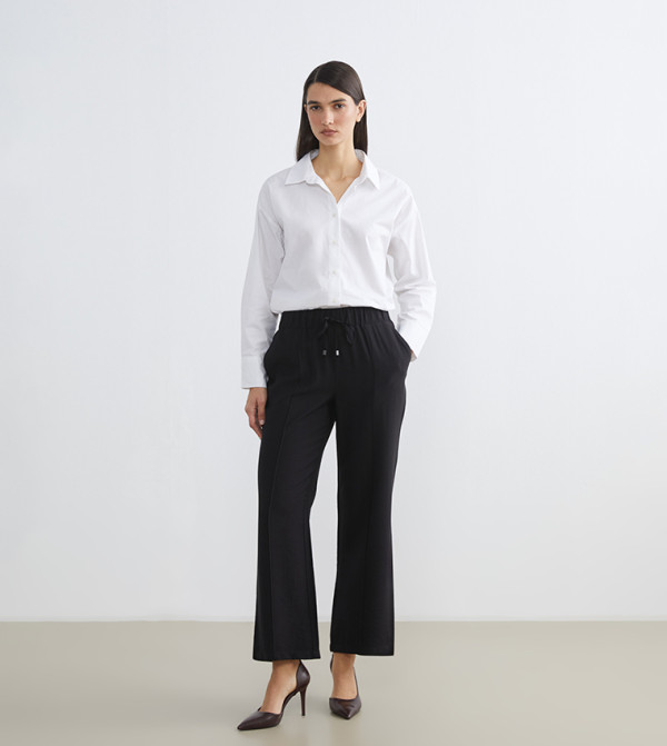 Solid Drawstring Waist Flared Trousers