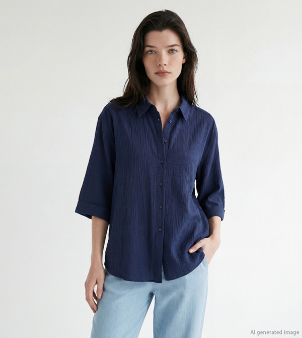 Textured 3/4 Sleeves Oversized Shirt