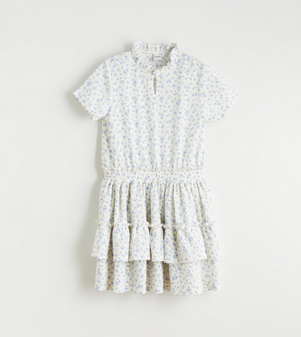 Floral Printed Crew Neck Layered Dress