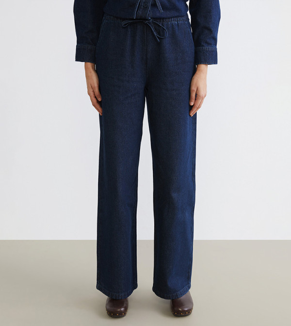 جينز واسع مغسول بخصر عالي 