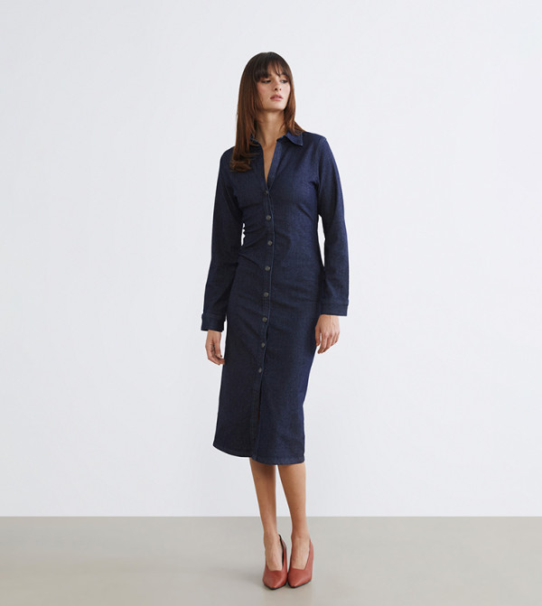 Washed Midi Shirt Denim Dress
