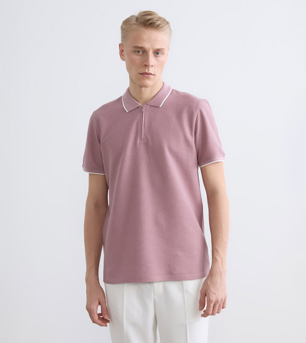 Textured Short Sleeves Polo T-Shirt
