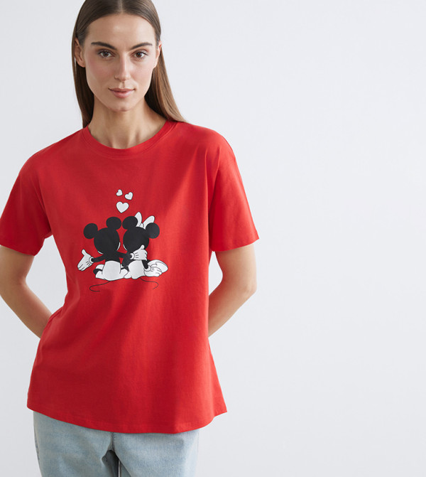 Mickey and Minnie Mouse Printed Short Sleeves T-Shirt