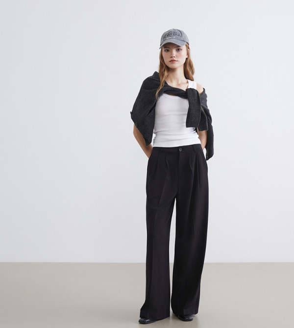 Pleated Wide Leg Trousers