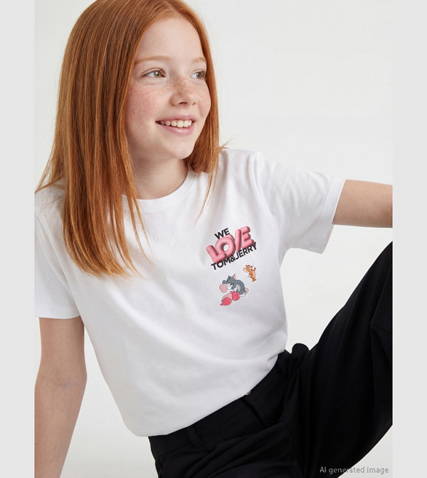 تيشيرت بطبعة توم آند جيري وكم قصير