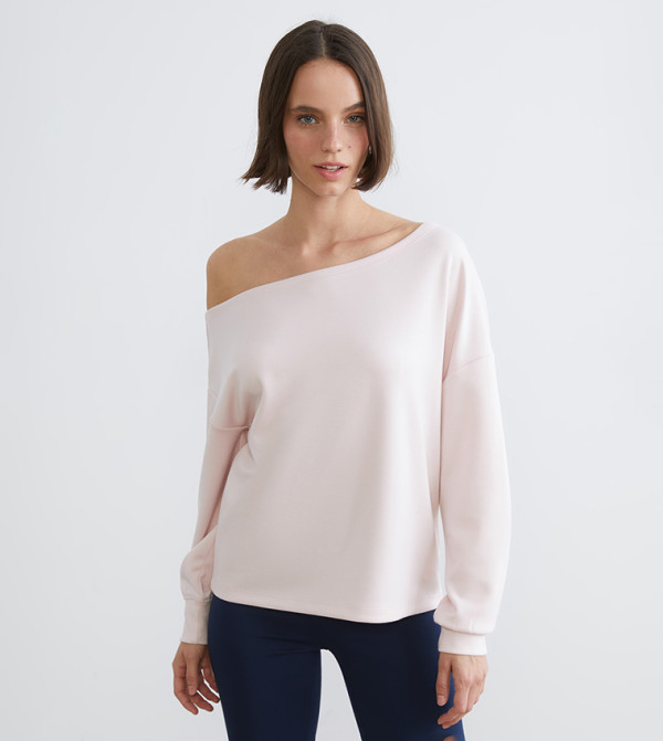 Solid Asymmetric Neck Soft Touch Sweatshirt