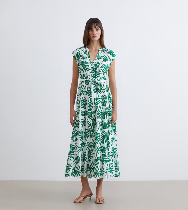 Patterned Short Sleeves Midi Dress