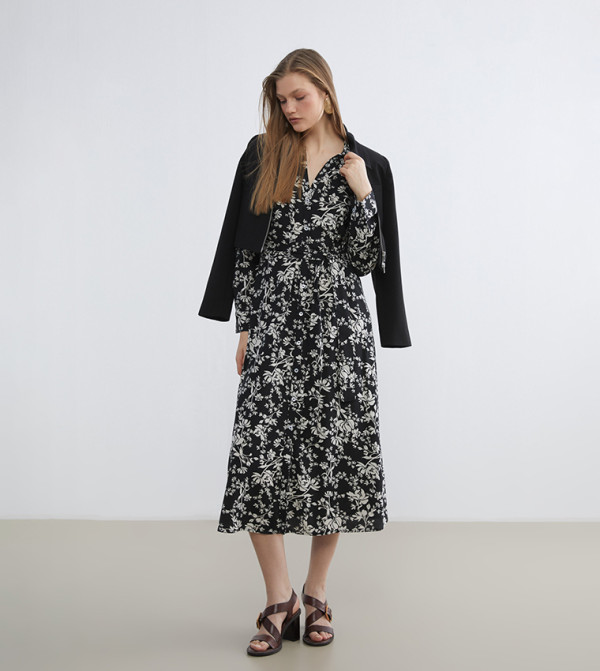 Floral Printed Belted Shirt Dress