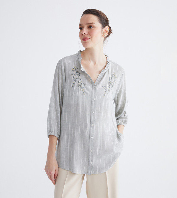 Striped Embroidered Linen Shirt