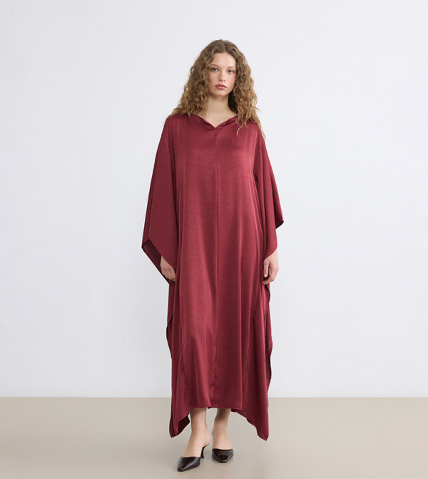 Batwing Sleeves Crew Neck Satin Maxi Dress